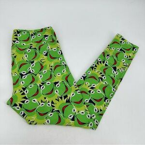 Kermit the Frog Leggings Lularoe Tall Curvy Allover Kermit Print Green Womens